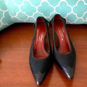 Donald Pliner leather and fabric black sling back heel. Size 6.
